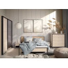 Lit coffre 180x200 cm avec tête de lit LED beige, noir et chêne Natura