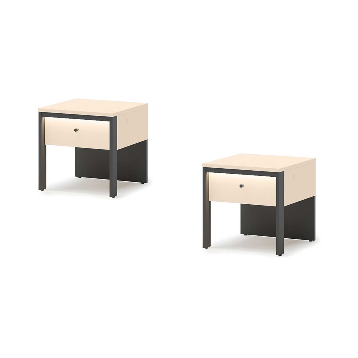 Lot de 2 tables de chevet beige et noir Natura