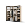 Armoire 2 portes coulissantes avec miroir beige et noir Natura