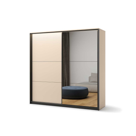 Armoire 2 portes coulissantes avec miroir beige et noir Natura