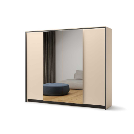Armoire 4 portes avec miroir beige et noir Natura