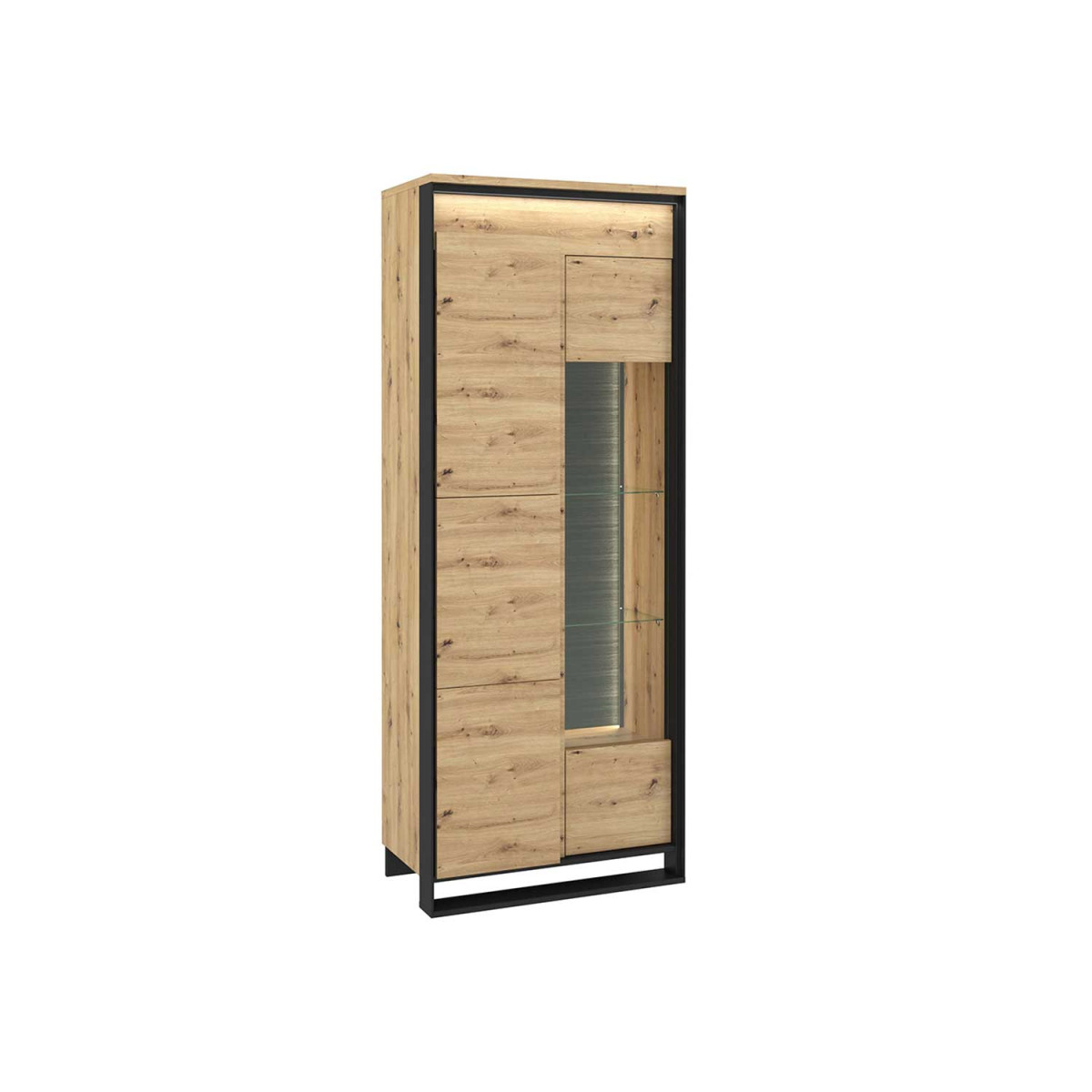 Vitrine haute 195 cm 2 portes à LED chêne artisan et noir Edge