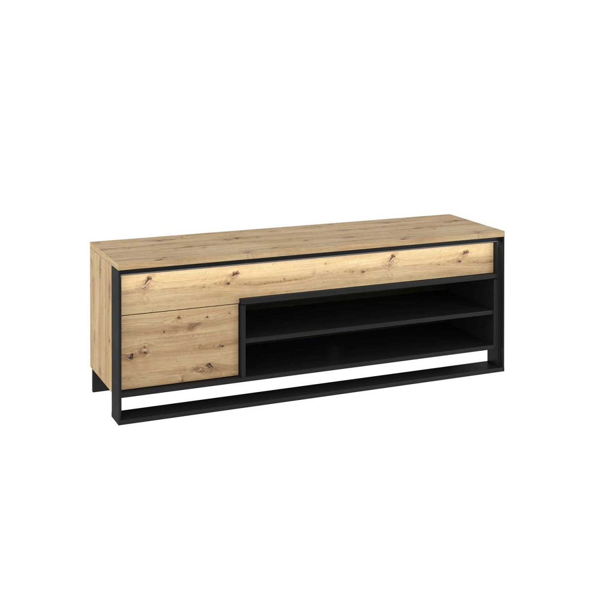 Meuble TV avec rangements à LED chêne artisan et noir Edge