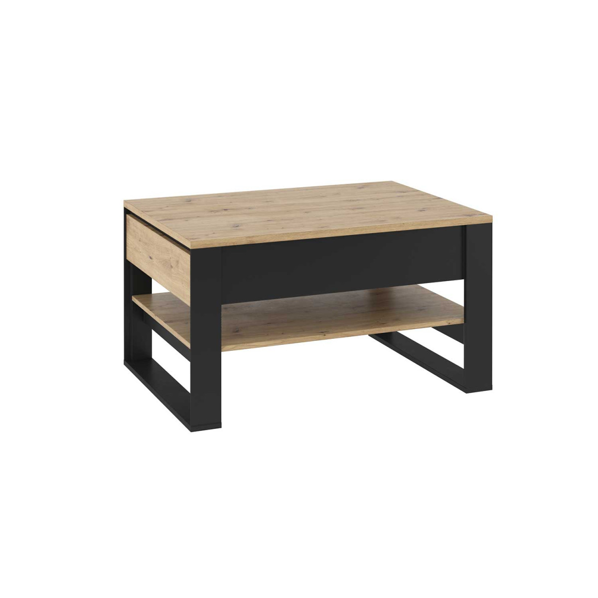 Table basse 2 tiroirs 100 cm chêne artisan et noir Edge