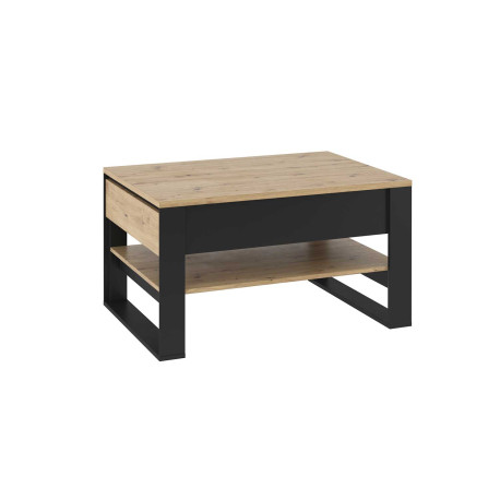 Table basse 2 tiroirs 100 cm chêne artisan et noir Edge
