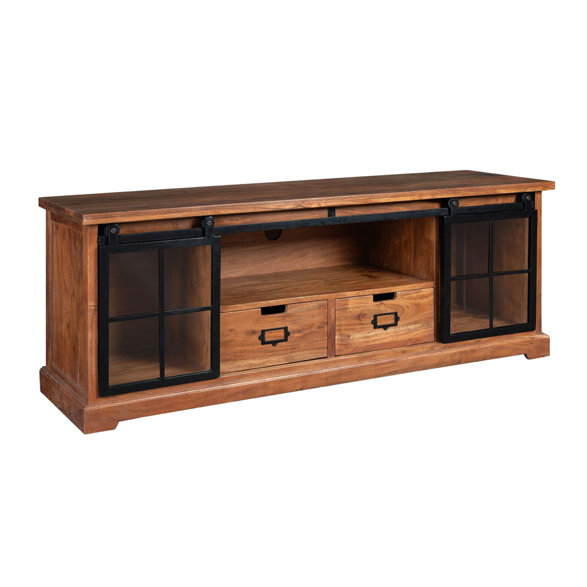 Meuble TV en acacia marron 160 cm industriel Zaya