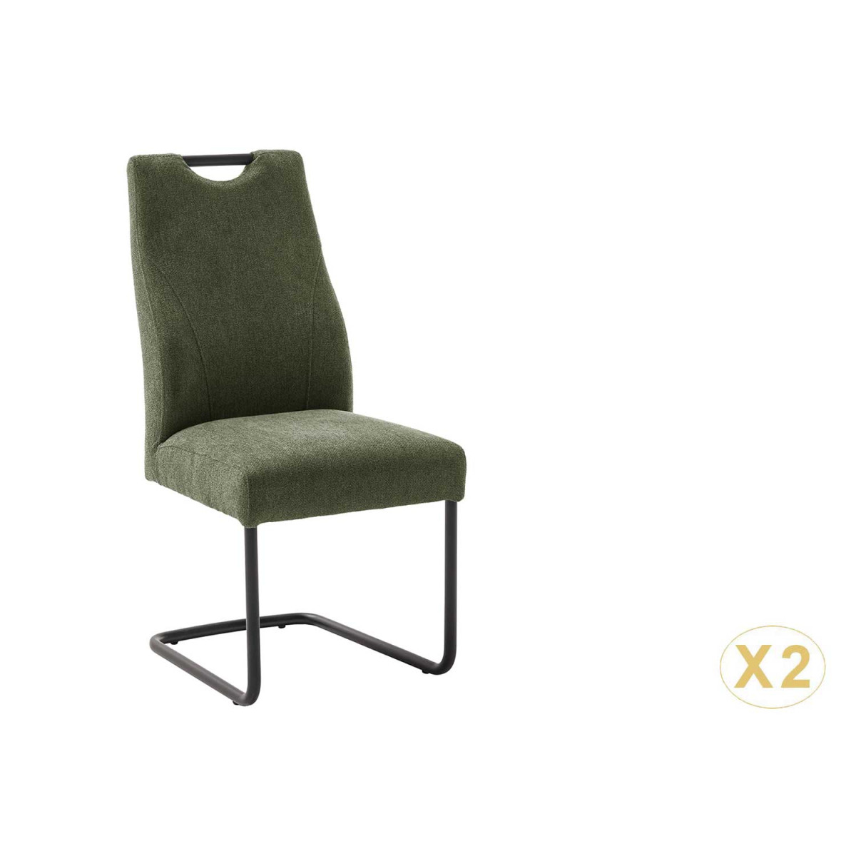 Chaises en tissu avec pied traîneau vert olive José