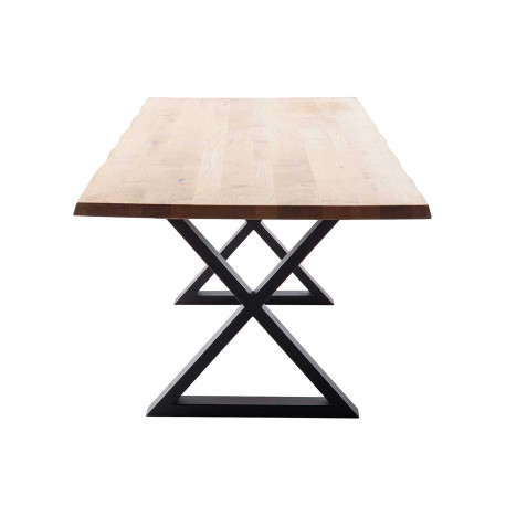 Table en chêne massif et pieds en X métal noir Deba