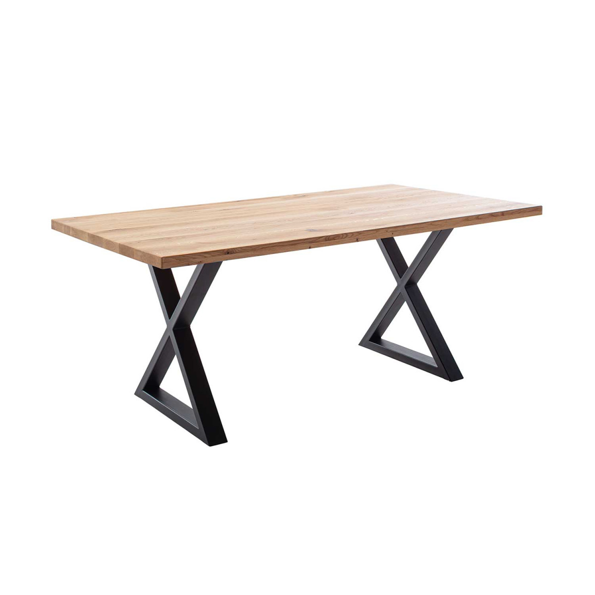 Table en chêne massif et pieds en X métal noir Deba