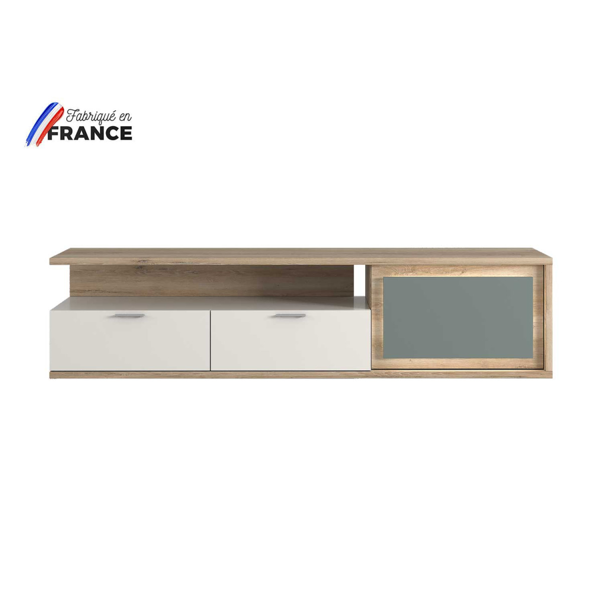 Meuble TV 2 tiroirs et 1 porte 200 cm à LED Elska