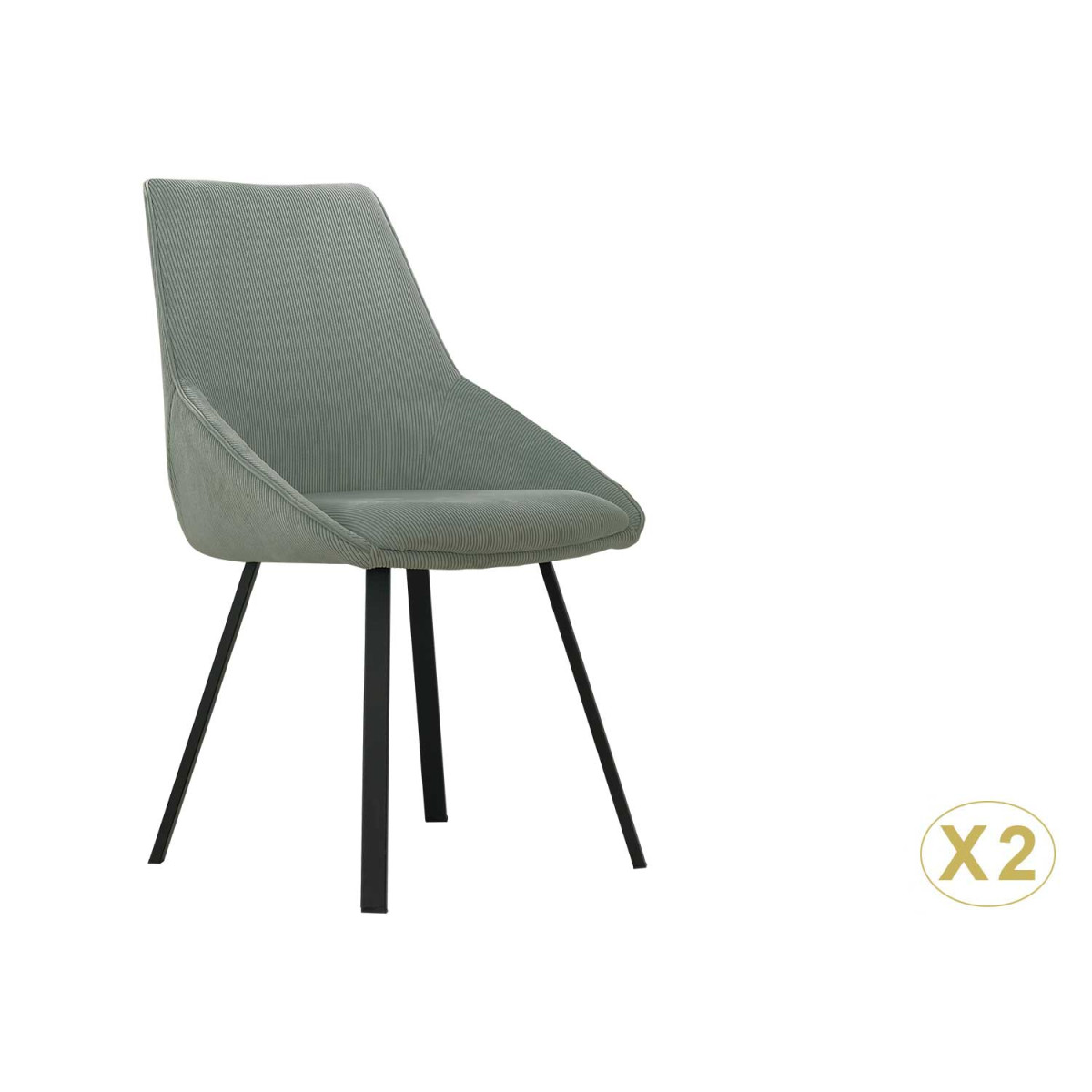 Chaises côtelé vert céladon et pied métal noir Elska