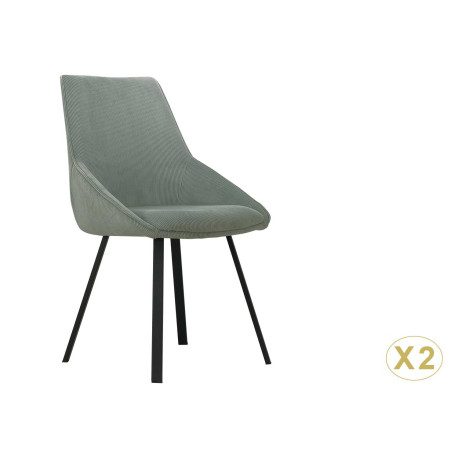 Chaises côtelé vert céladon et pied métal noir Elska