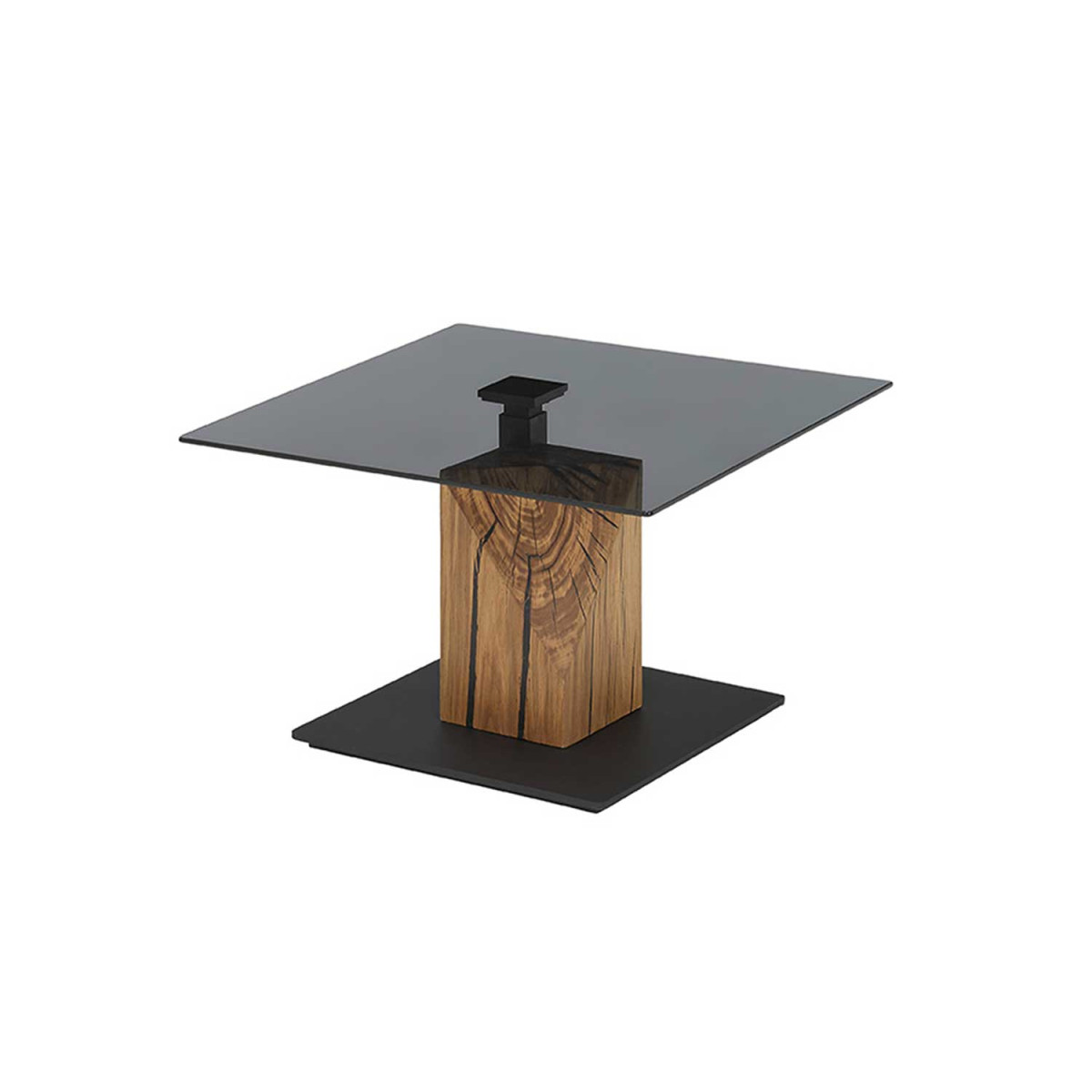Table basse carrée relevable verre gris et bois massif Balsta