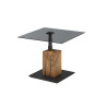 Table basse carrée relevable verre gris et bois massif Balsta