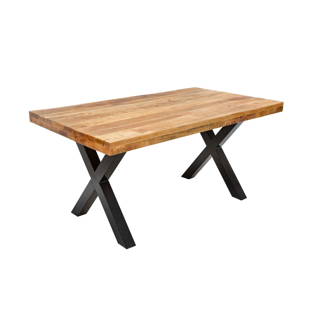 Table à manger rectangulaire bois de manguier et piétement croisé