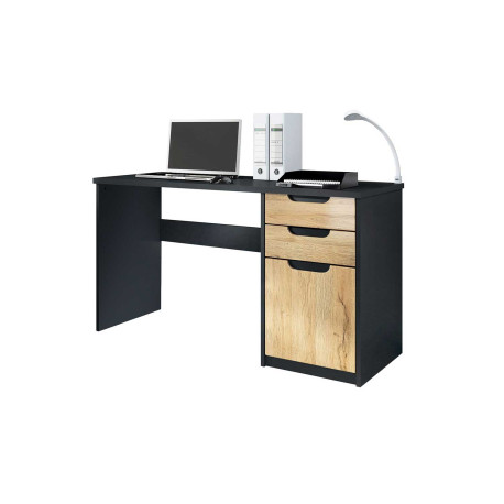 Bureau 2 tiroirs et 1 porte chêne et noir Izia