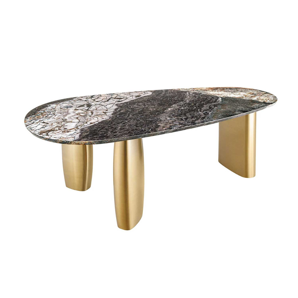 Table à manger en marbre 2m et pieds dorés Adelis