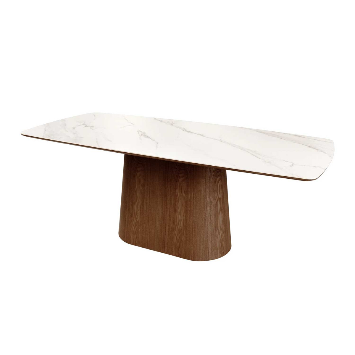 Table ovale céramique blanc et pied central noyer Calista