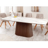 Table ovale céramique blanc et pied central noyer Calista