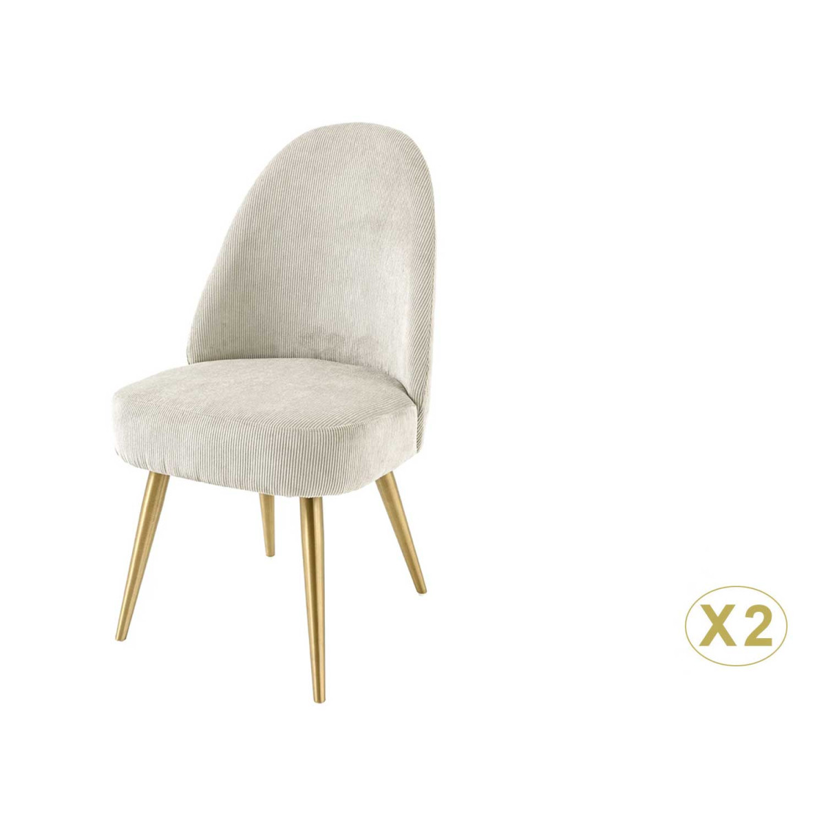 Chaises beige côtelé et pieds dorés Neyron