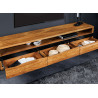 Meuble TV suspendu en acacia 3 tiroirs 160 cm Aeris