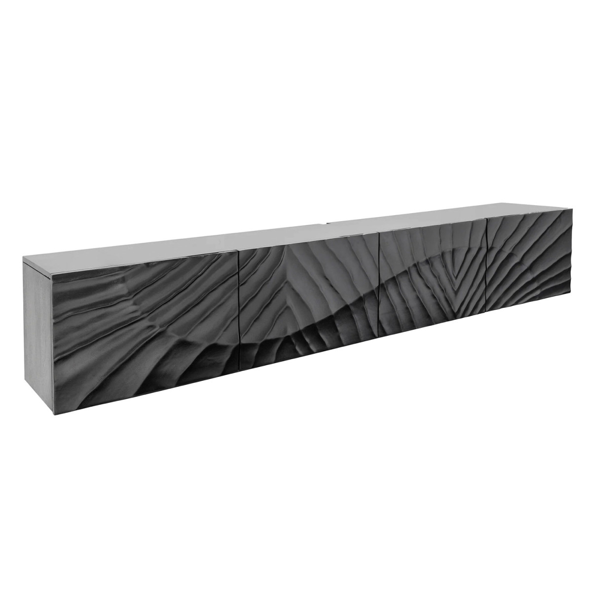 Meuble TV suspendu en manguier noir sculpté 200 cm Elno