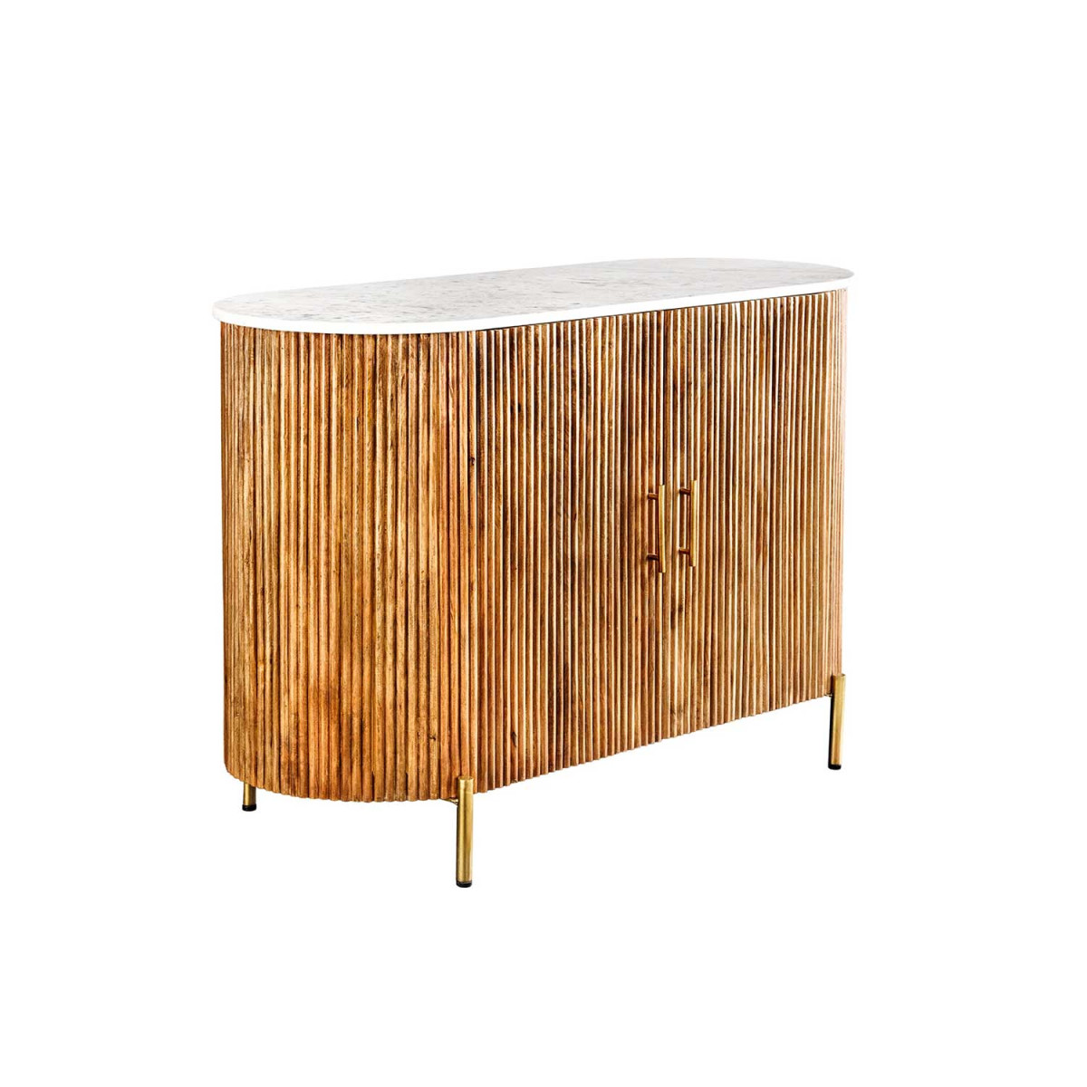 Commode en manguier 2 portes plateau marbre blanc Riven