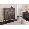 Buffet haut 2 portes en manguier marron foncé sculpté Tribal