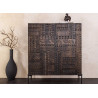 Buffet haut 2 portes en manguier marron foncé sculpté Tribal