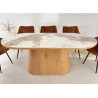 Table à manger ovale 200 cm céramique marbre blanc et bois Calista