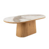 Table à manger ovale 200 cm céramique marbre blanc et bois Calista