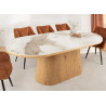 Table à manger ovale 200 cm céramique marbre blanc et bois Calista