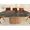 Table ovale 6 personnes céramique marbre gris et bois Calista