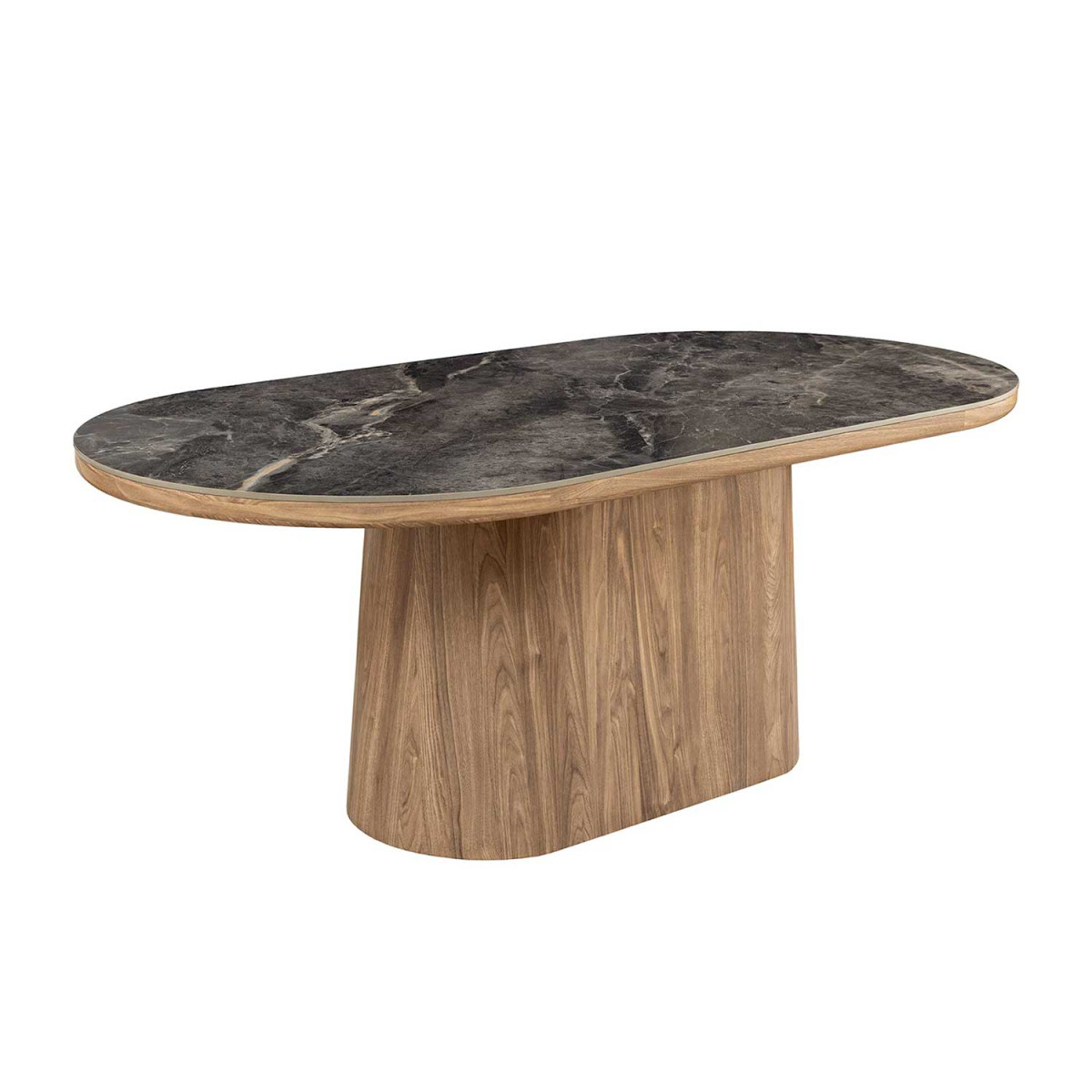 Table ovale 6 personnes céramique marbre gris et bois Calista