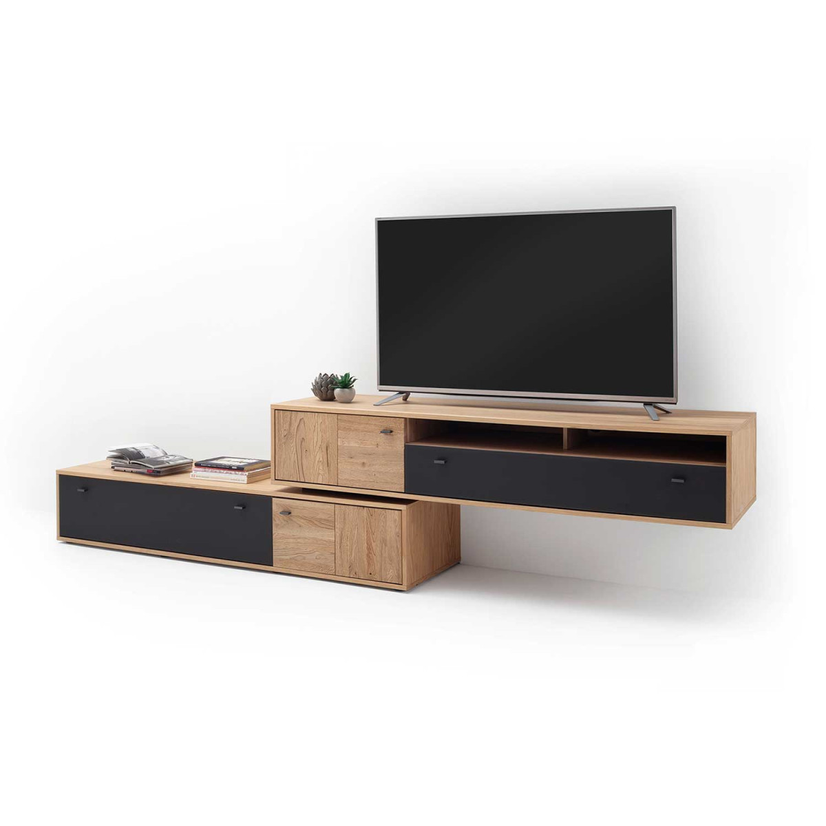 Meuble TV 306 cm chêne bianco et anthracite VALENCIA