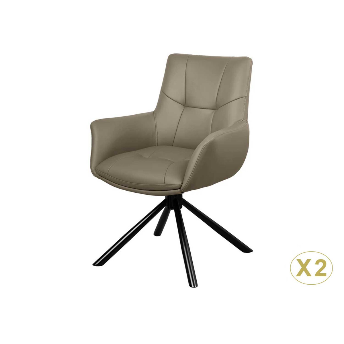 Lot de 2 chaises pivotantes en cuir taupe Bridget