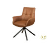 Lot de 2 chaises pivotantes en cuir véritable cognac Bridget