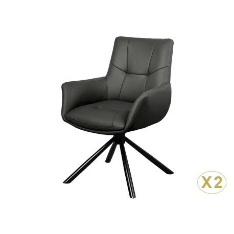 Lot de 2 chaises modernes pivotantes 100% cuir noir Bridget