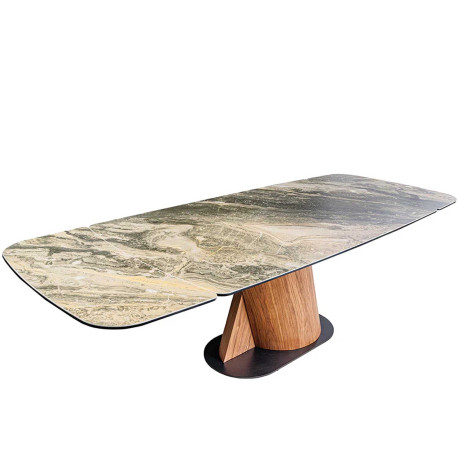 Table à manger à rallonges 180-260 céramique beige taupe et noyer Myra
