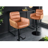 Tabouret de bar design cuir et microfibre cognac rotatif Abby