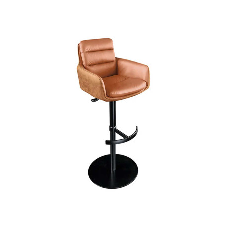 Tabouret de bar design cuir et microfibre cognac rotatif Abby
