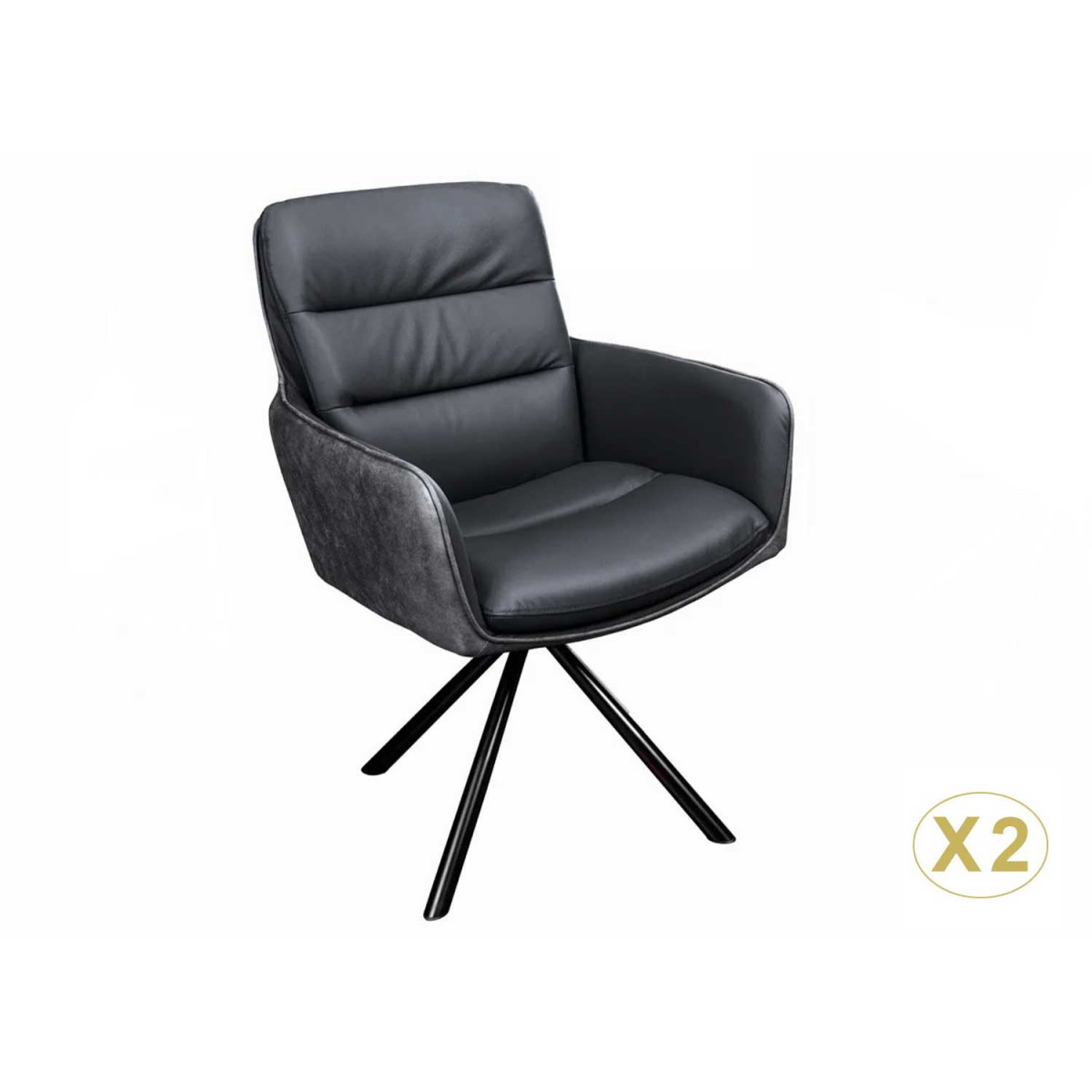 Lot-de-2-chaises-modernes-en-cuir-gris-et-tissu-gris-de-salle-à-manger
