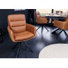 Chaise de salle à manger avec accoudoirs cuir et tissu cognac marron