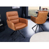Chaise en cuir et tissu cognac avec pied en métal noir