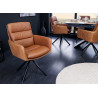 Chaises design salle à manger cuir de buffle et tissu couleur cognac avec piétement métal noir