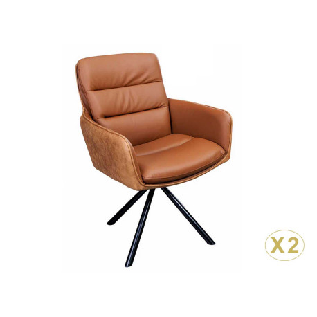 Lot-de-2-chaises-avec-accoudoirs-en-cuir-et-tissu-marron