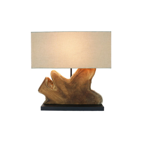 Lampe de table en bois de teck avec abat-jour beige Adrian