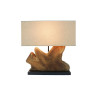 Lampe de table en bois de teck avec abat-jour beige Adrian