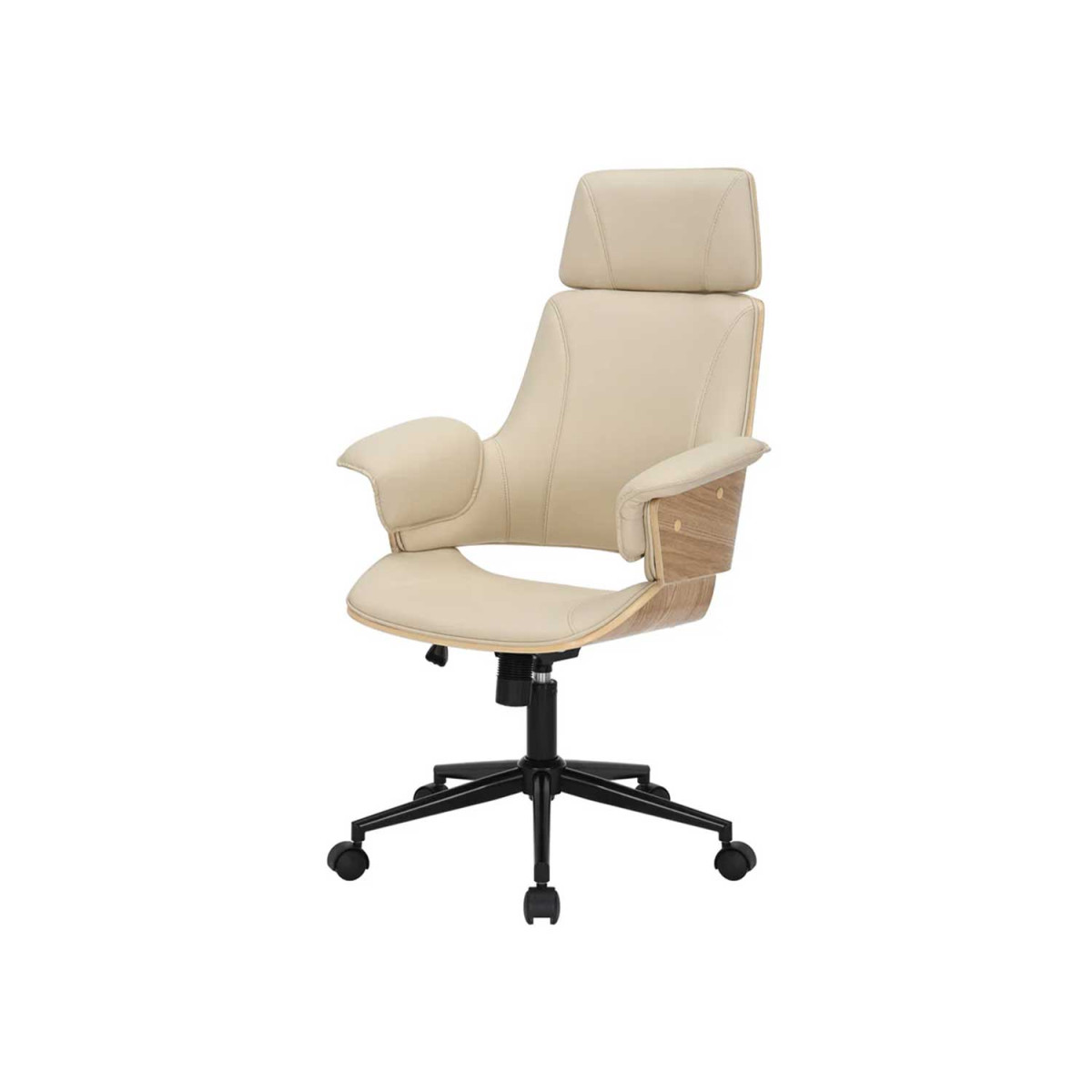 Chaise de bureau pivotante beige et chêne clair Oliver