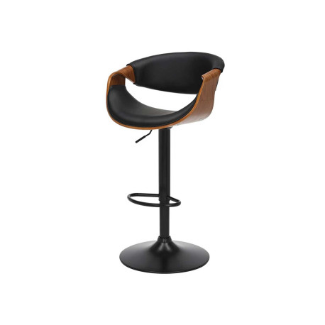 Chaise de bar pivotante rétro moderne noir et noyer Oliver